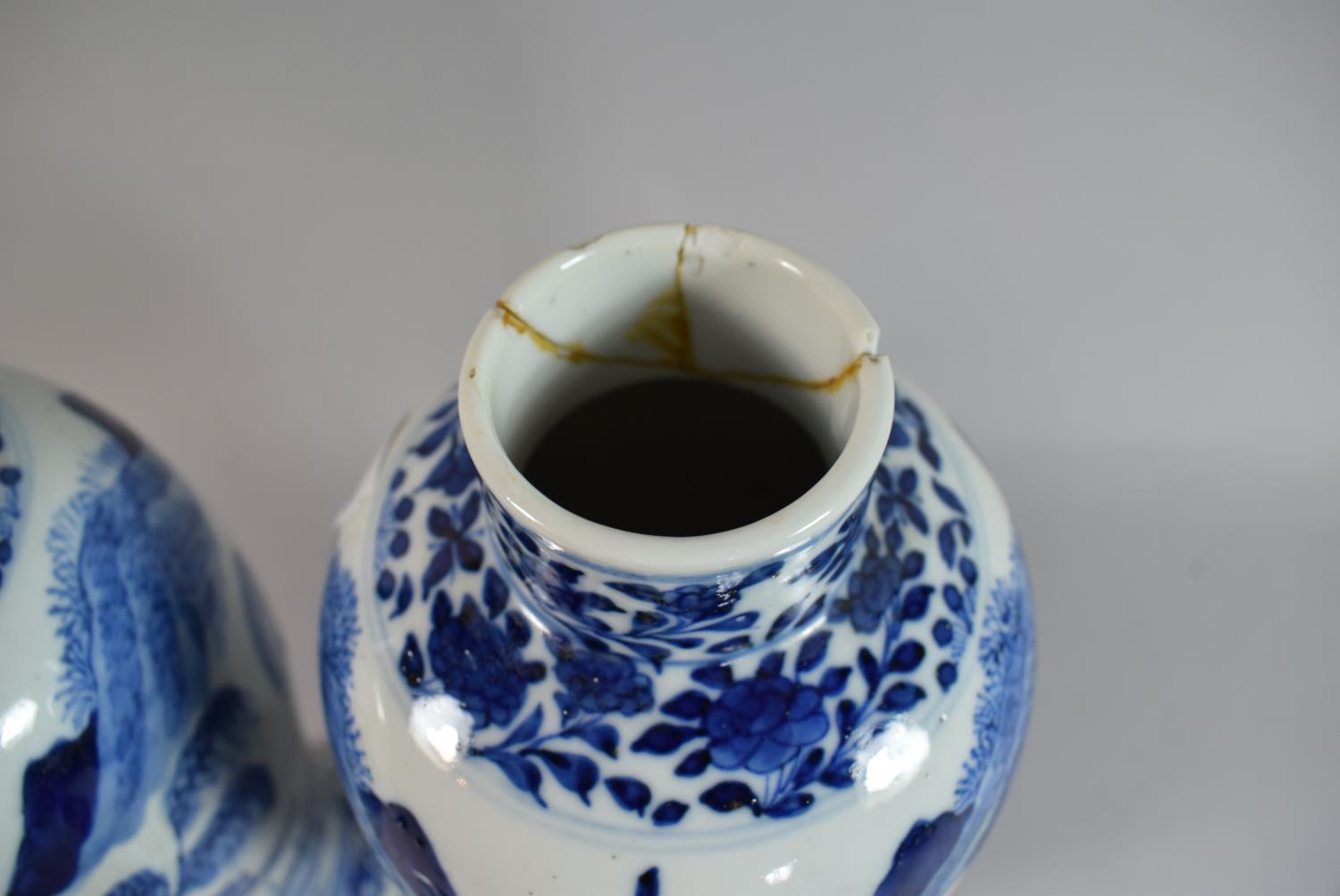 A Pair of Oriental Blue and White Lidded Vases, Neck AF and One Lid AF, 32cm High - Image 3 of 6
