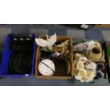 Three Boxes Containing Animal, Figural and Bird Ornaments, Kitchenwares, China etc