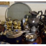 A Tray of Metalwares to Include Cruets, Soldier Figures, Teddy Bear Money Box, Cigarette Cases, Tray