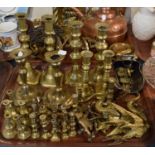 A Tray of Brassware to Include Candle Sticks, Swallow and Lizard Ornaments etc