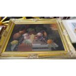 A Large Gilt Framed Oil on Canvas, Still Life Fruit, 68cm Wide