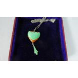 A John Atkins & Son Enamelled Heart Shaped Sterling Silver Pendant with Dropper on Chain