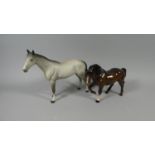 A Beswick Matt Grey Race Horse Together with Stocky Jogging Mare in Brown (Ear AF)
