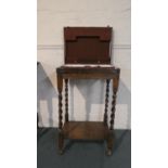 An Edwardian Oak Canteen Table on Barley Twist Supports, No Cutlery, 42cm Wide