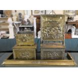 A Collection of Various Brass Items to Include Fire Kerb, Two Slipper Boxes, Magazine Rack and