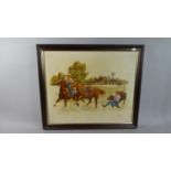 A Framed American Hand Coloured Picture on Canvas Depicting Cowboys at Work, 59cm Wide