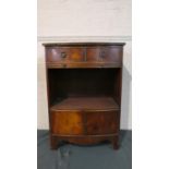 A Small Bow Fronted Side Cabinet with Two Drawers Over Pull Out Slide, Base Cupboard and Open Centre
