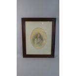 An Oak Framed Watercolour Depicting Young Maiden with Book Signed Ada Hobson 1862, Painting 30cm