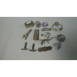 A Collection of Silver and Silver Plated Items to Include Cheroot Cutters, Money Clip, Costume