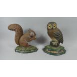 Two Reproduction Novelty Door Stops in the Form of Owl and Squirrel, Owl 30cm high