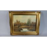 A Framed Oil on Canvas Depicting Pheasants Beside Pond, 39cm Wide