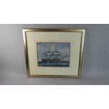 A Framed Watercolour of Three Masted War Ship, 35cm Wide