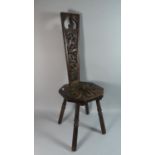 An Edwardian Carved Oak Spinning Chair with Turned Supports