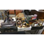 Three Boxes of Sundries to Include Treenware, Carnival Glass, Hairdryers, Cameras etc