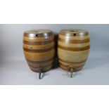 A Pair of Treacle Glazed Stoneware Barrels with Brass Taps, Each 33cm High