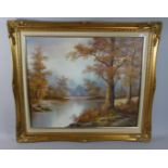 A Framed Oil on Canvas Depicting Woodland Pool, 59cm wide