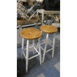 Two Circular Pine Topped Kitchen Bar Stools