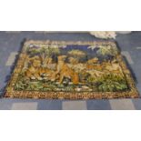 A Woven Silk Wall Hanging Depicting Tigers Hunting, 180cm x 120cm