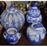 A Tray Containing Blue and White Vases, Ginger Jar etc