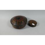 Two Lacquered Oriental Circular Wooden Boxes, 17.5cm and 9cm Diameter
