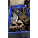 A Box of Carpenters Hand Tools to Include Saws, Hammers, Planes etc
