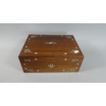 A Late 19th Century Rosewood Work Box with Mother of Pearl Inlay Containing Plastic Animal Toys,