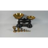 A Set of Black Enamelled Brass Mounted Librasco Kitchen Sales and Weights