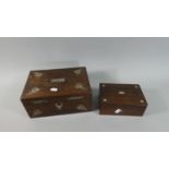 A Small Mother of Pearl Inlaid Rosewood Work Box and a Larger Oak Example
