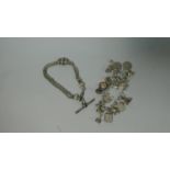 A Silver Charm Bracelet Together wih a Silver Watch Chain