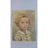 An Unframed Oil on Board Depicting Young Girl Signed Hudson 1947, 40cm High