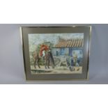 A Framed 19th Century Style Watercolour Depicting Blacksmiths Shop, 49cm Wide