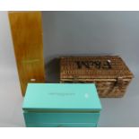 Two Fortnum and Mason Champagne Boxes and a Small Wicker Hamper, 40cm WIde
