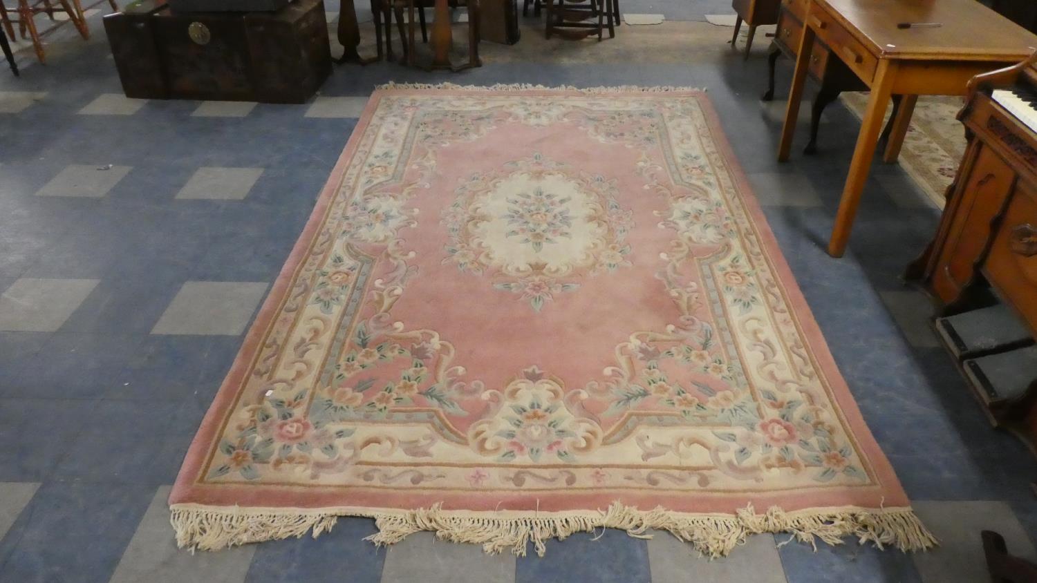 A Chinese Rectangular Woollen Rug on Pink Ground, 300cm x 180cm - Image 2 of 4