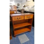 A Modern Crossbanded Yew Wood Two Shelf Bookcase with Two Drawers to Top, 75cm Wide
