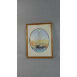 A Framed Water Colour Depicting Tall Ship in Harbour