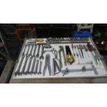 A Wall Mounting Tool Centre with Spanners, Sockets. Screwdrivers etc, 68cm wide