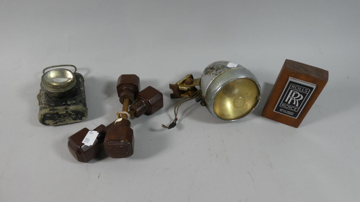 A Collection of Vintage Ephemera to Include Art Deco Door Handles, Torch, Bicycle Torch, Rolls Royce