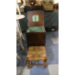 A Vintage Oak Sewing Box with Two Drawers to Base Together with a Square Stool