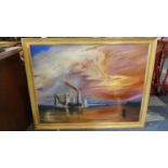 A Large Gilt Framed Oil on Board, The Fighting Temeraire, 119cm WIde