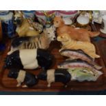 A Tray Containing Various Dog, Fish and Pig Ornaments