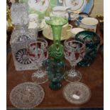 A Tray of Coloured and Plain Glassware