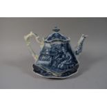 A Late 19th Century Flow Blue and White Transfer Decorated Teapot with Stand, Inscribed to Base "The