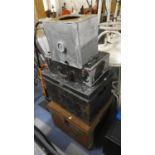 A Collection of Three Metal Travelling Trunks and a Metal Rototherm Oven