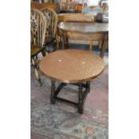 An Edwardian Oak Based Copper Topped Pub Table, 60cm Diameter