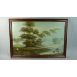 A Framed Oil on Canvas Depicting Pool Beside Tree, 75cm Wide