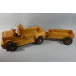 A Mid 20th Century Child's Wooden Toy Truck and Trailer, Total Length 88cm