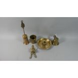 A Collection of Brasswares to Include Fox Door Knocker, Brass Chamber Stick, Bell Etc