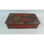 A Japanese Lacquered Rectangular Box Decorated in Gilt with Scenes of Mount Fuji, Pagoda etc, 37cm