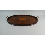 A Late 19th Century Inlaid Oval Galleried Mahogany Tray with Brass Carrying Handles, 59cm Wide