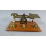 A Set of Reproduction Brass Mounted Postage Scales and Weights on Wooden Plinth, 20.5cm Wide